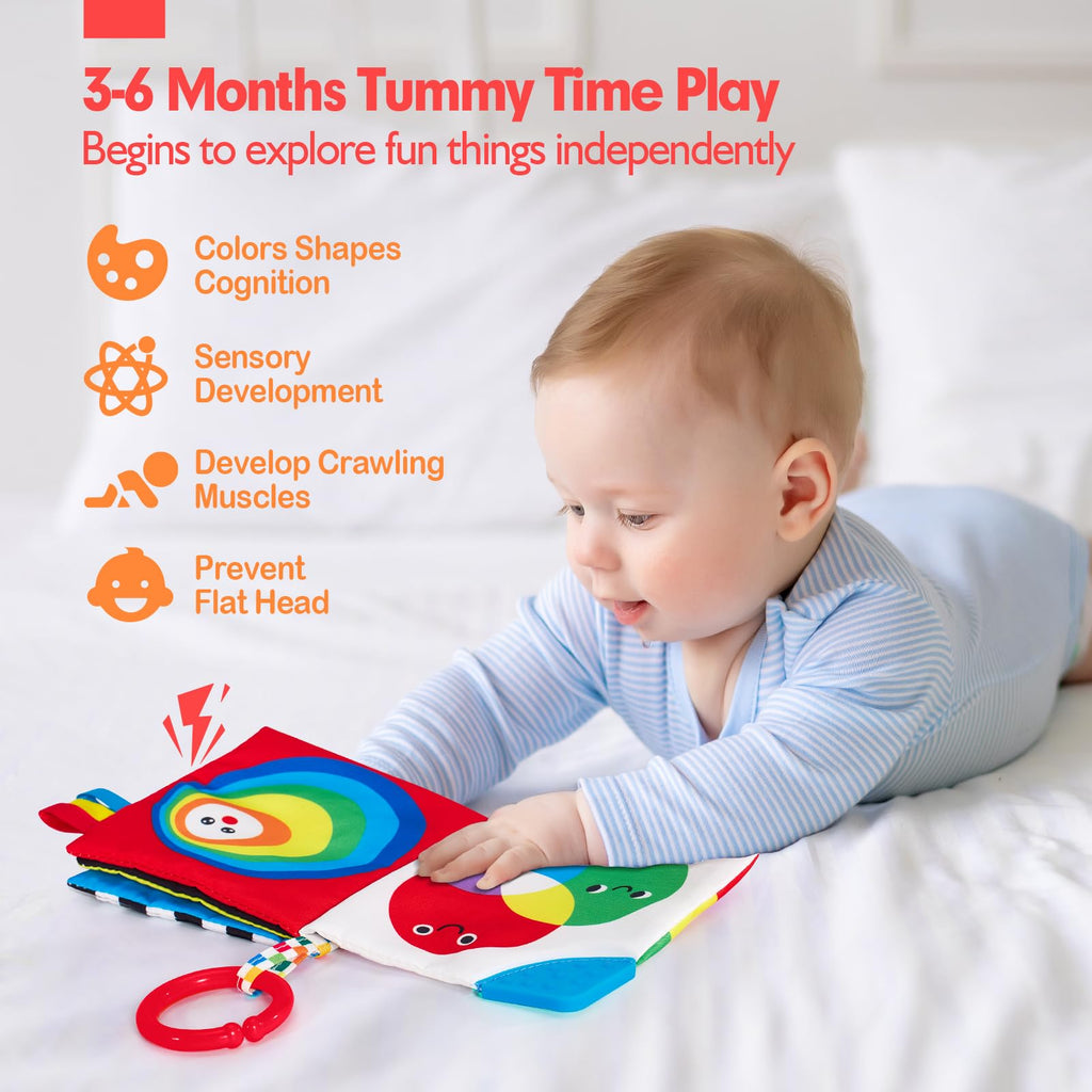 hahaland Baby Books 0-6 Months - 2-Piece Set with High Contrast, Mirror, Teething & Crinkle for Tummy Time