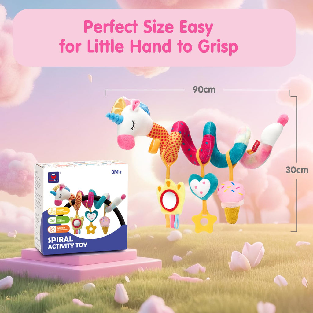 hahaland Baby Car Seat Toys 0-6 Months: 3 Sensory Plush Toys with Mirror, Crinkle, Squeak & Jingle