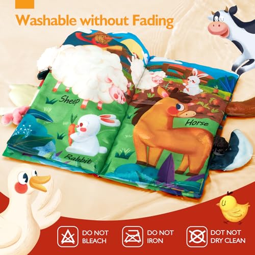 hahaland Baby Cloth Book 0-6 Months - Soft Sensory Toy with Crinkly Pages and Textured Tails