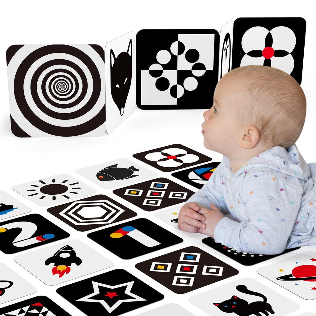 hahaland Contrast Flash Cards for Infant Tummy Time – 20 Black & White Visual Stimulation Cards for Newborns 0-3-6 Months