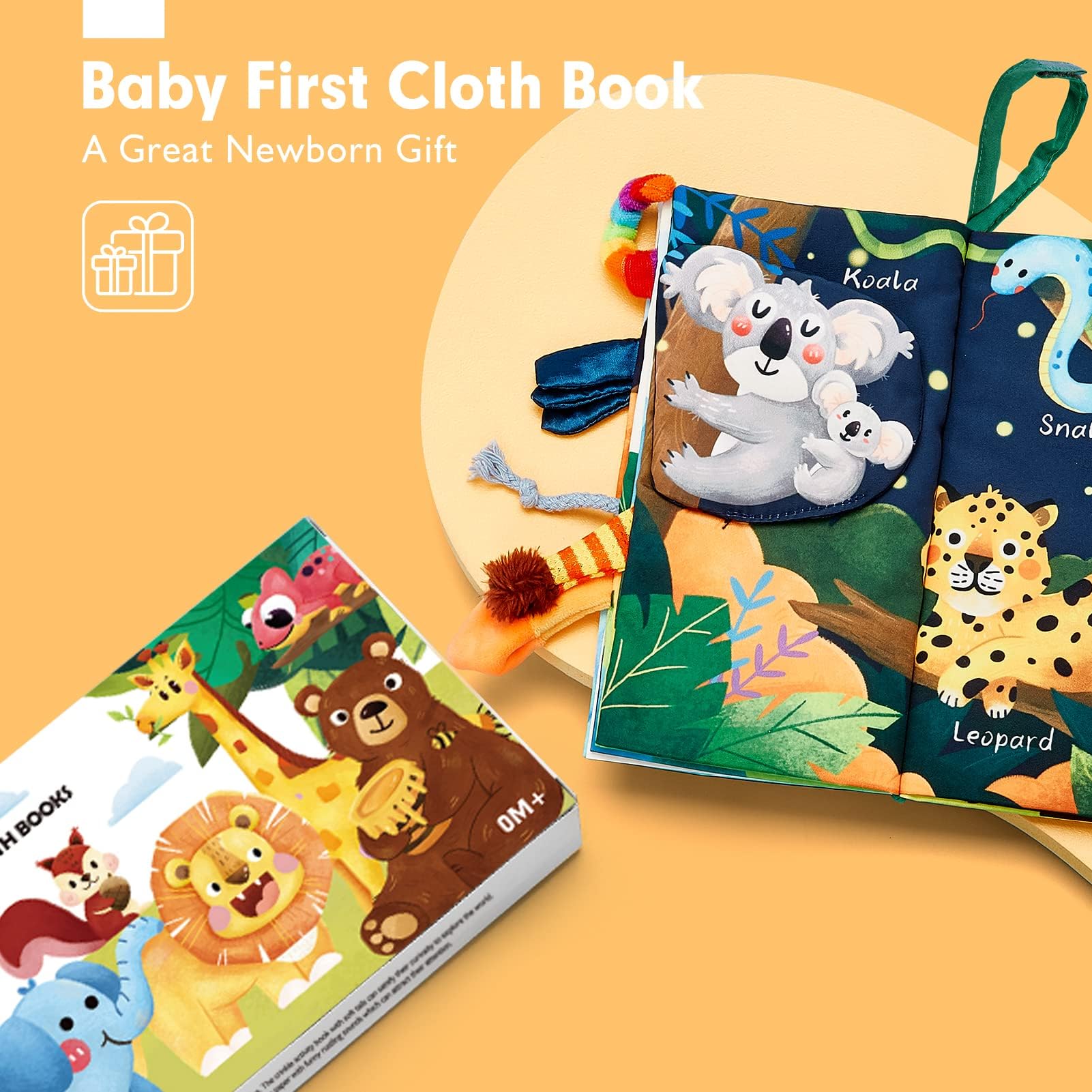 hahaland Jungly Tails Baby Sensory Book 0-12 Months - Soft Cloth Tummy Time Toy with 3D Textured Tails & Sounds