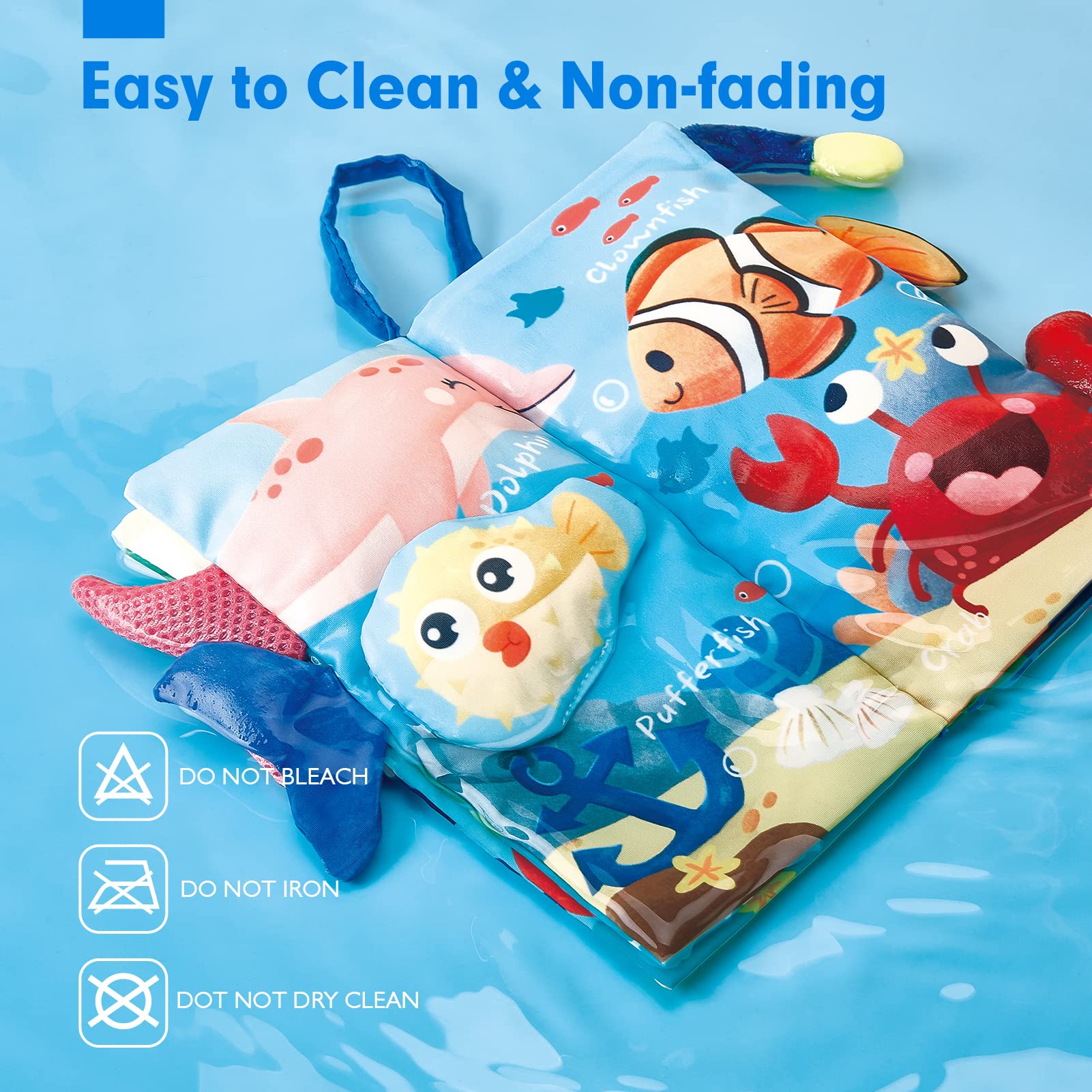 hahaland Marine Tails Baby Book – Soft Cloth Sensory Book with 3D Tails, Crinkle Sounds, and Hanging Strap for Infants 0-12 Months
