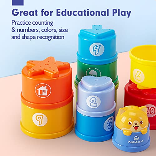 hahaland Stacking Cups for Toddlers 1-3 - 10 Piece Light & Sound Montessori Toy