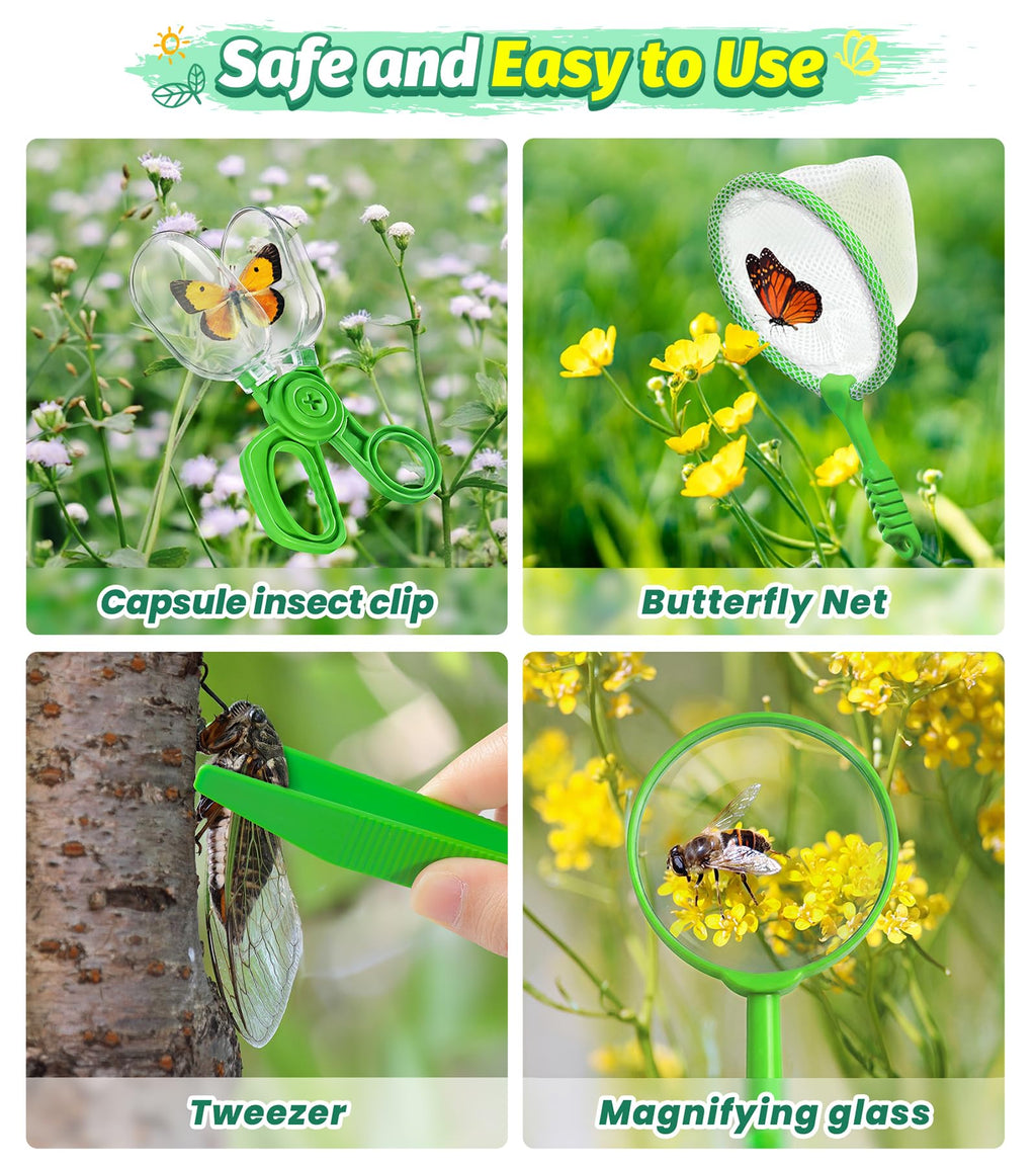 HAIMST 17-Piece Bug Catcher Kit for Kids | Outdoor Explorer Set with Butterfly Net & Magnifying Glass
