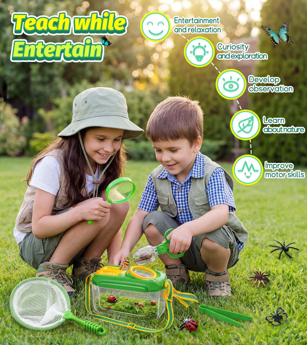 HAIMST 17-Piece Bug Catcher Kit for Kids | Outdoor Explorer Set with Butterfly Net & Magnifying Glass
