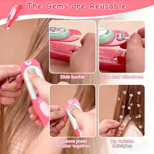 Hair Gem Stamper Kit with 100 Mini Hair Elastics – Bling Hair Jewels for Girls 3-12