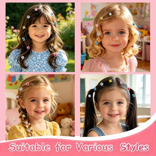 Hair Gem Stamper Kit with 100 Mini Hair Elastics – Bling Hair Jewels for Girls 3-12