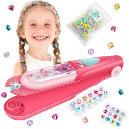 Hair Gem Stamper Kit with 100 Mini Hair Elastics – Bling Hair Jewels for Girls 3-12