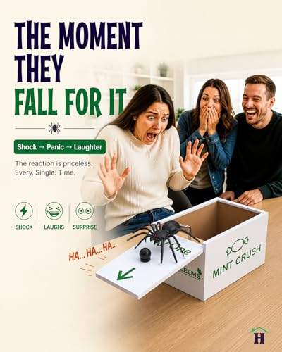 HALEEMS Spider Prank Box with Built-in Spooky Laugh – Solid Wood Candy Box Disguise, Fits Gift Cards & Money, Funny Gag Toy for Kids & Adults