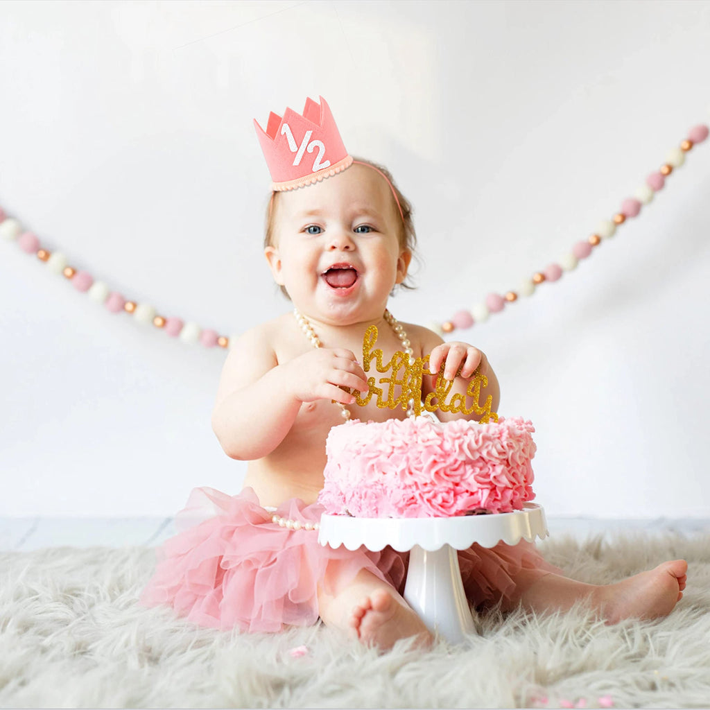 Half Birthday Crown Hat for Baby Girls and Boys – SYESQL Candy Color Crown with 1/2 Design