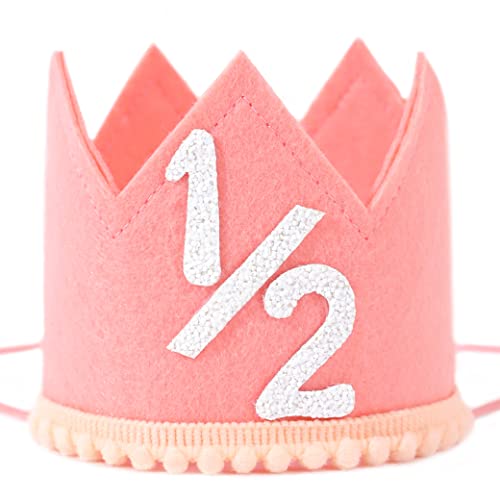Half Birthday Crown Hat for Baby Girls and Boys – SYESQL Candy Color Crown with 1/2 Design