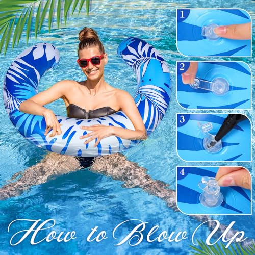 Halloscume 1 Pack Jumbo Blue Curved Inflatable Pool Noodle 45x30 inches Tropical Leaves Float for Adults