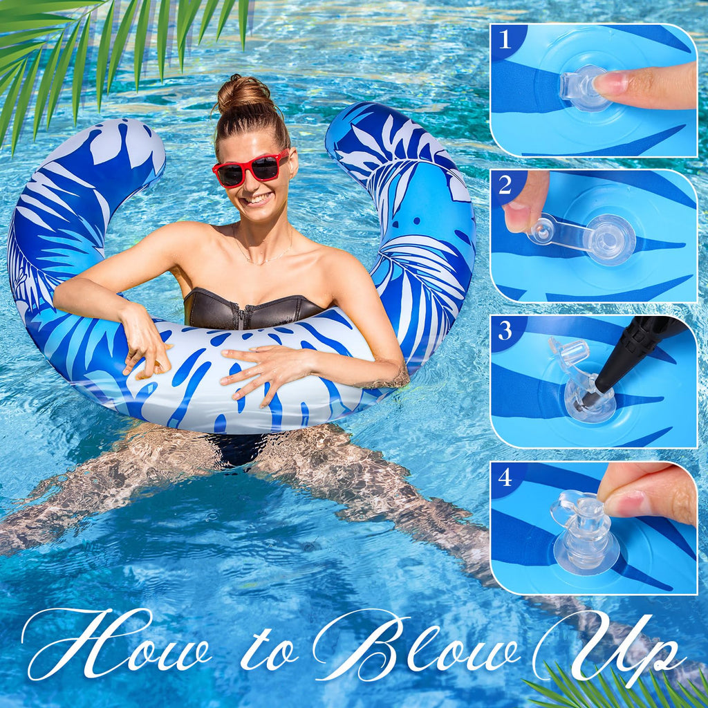 Halloscume 1 Pack Jumbo Blue Curved Inflatable Pool Noodle 45x30 inches Tropical Leaves Float for Adults