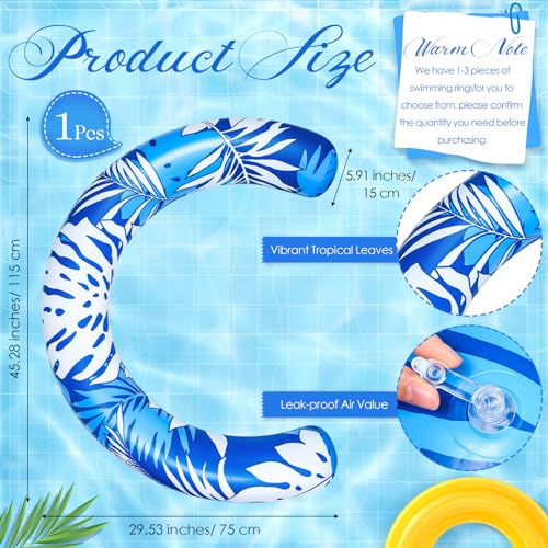 Halloscume 1 Pack Jumbo Blue Curved Inflatable Pool Noodle 45x30 inches Tropical Leaves Float for Adults
