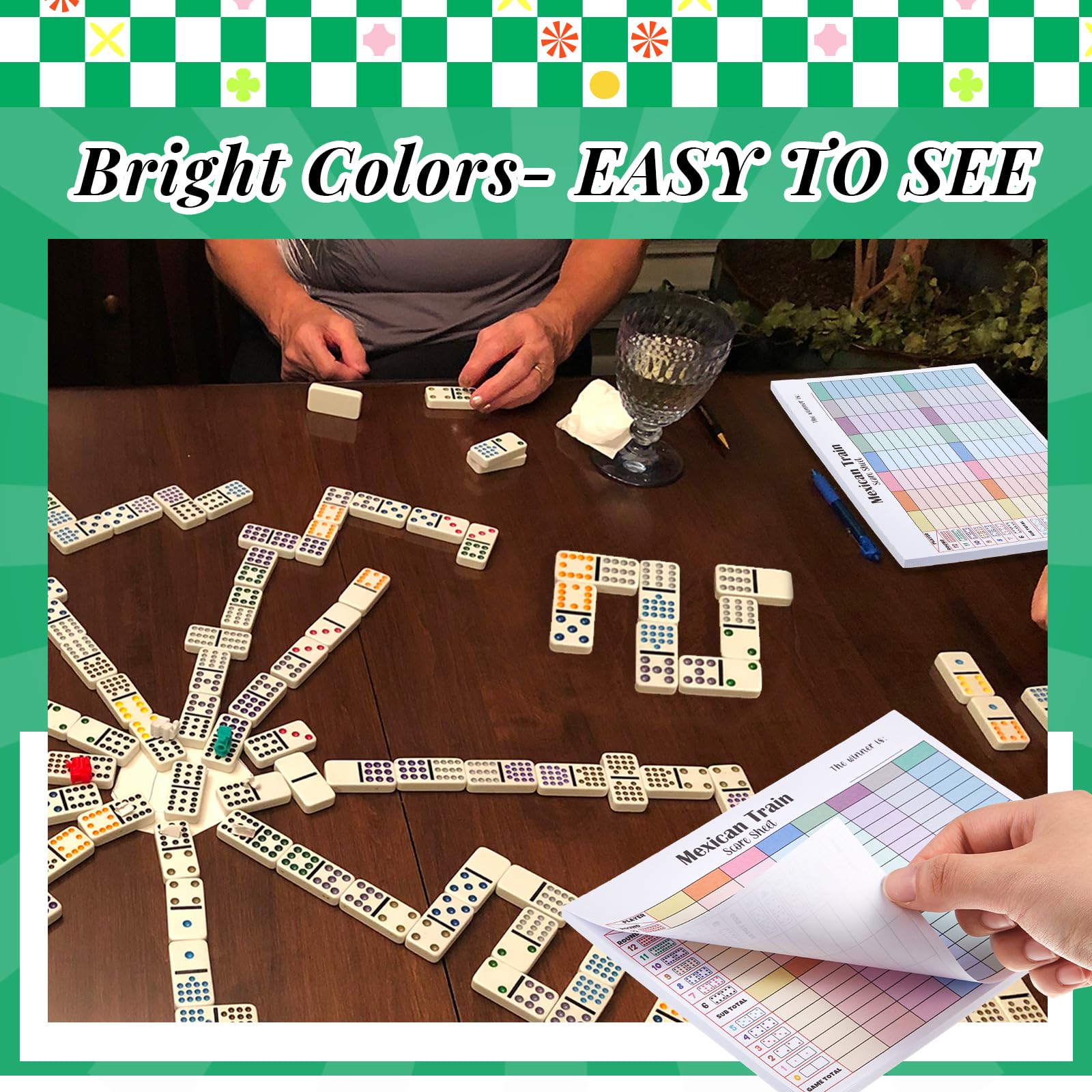Halloscume 2-Pack Mexican Train Score Pads – 120 Sheets, Colorful Chicken Foot Dominoes Score Sheets, 6.7x5.1 Inches