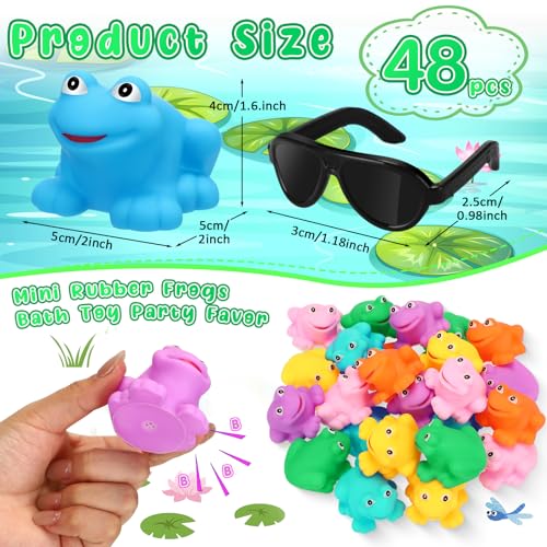 Halloscume 24 Pack Mini Rubber Frogs with Sunglasses – Squeaky Floating Bath Toys for Parties and Prizes