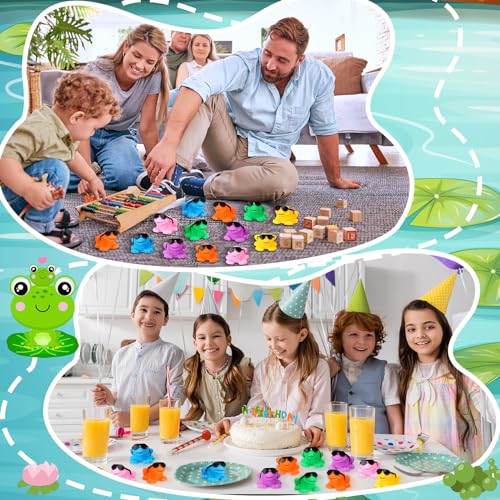 Halloscume 24 Pack Mini Rubber Frogs with Sunglasses – Squeaky Floating Bath Toys for Parties and Prizes