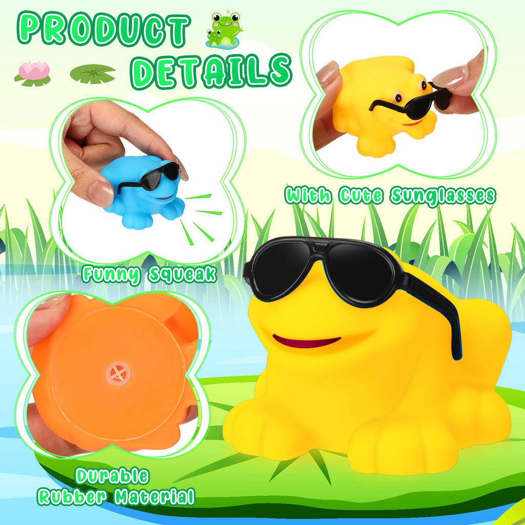 Halloscume 24 Pack Mini Rubber Frogs with Sunglasses – Squeaky Floating Bath Toys for Parties and Prizes