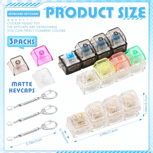 Halloscume 3-Pack Keyboard Fidget Keychain Set - Silent, Creamy & Clicky Sounds - Stress Relief Toy for Office, School, Home