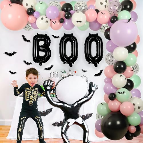 Halloween Balloon Arch Kit 122 Pieces Black Purple Pink with Bat Stickers for Baby Shower Birthday