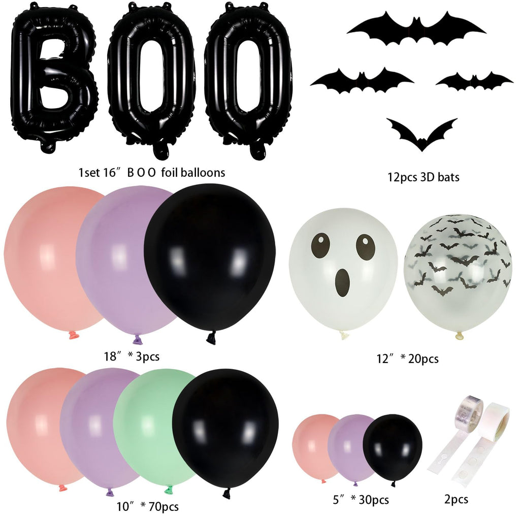 Halloween Balloon Arch Kit 122 Pieces Black Purple Pink with Bat Stickers for Baby Shower Birthday