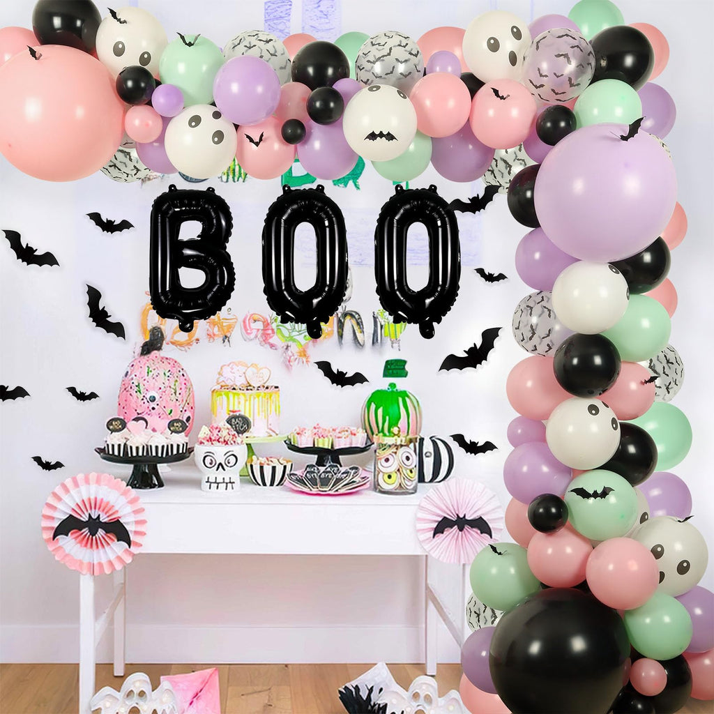 Halloween Balloon Arch Kit 122 Pieces Black Purple Pink with Bat Stickers for Baby Shower Birthday