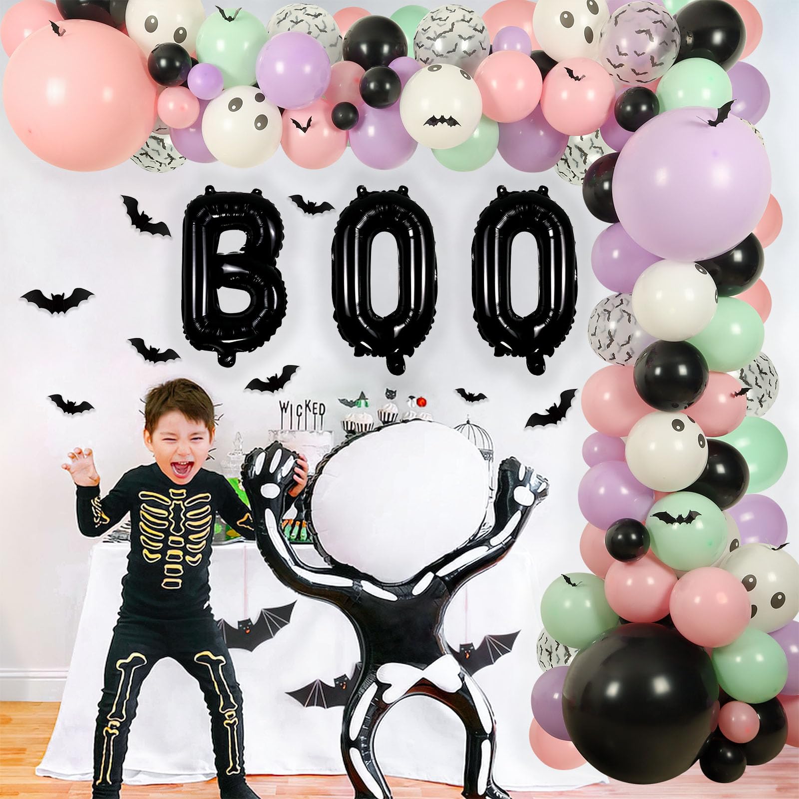 Halloween Balloon Arch Kit 122 Pieces Black Purple Pink with Bat Stickers for Baby Shower Birthday