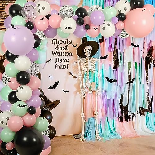 Halloween Balloon Arch Kit 122 Pieces Black Purple Pink with Bat Stickers for Baby Shower Birthday