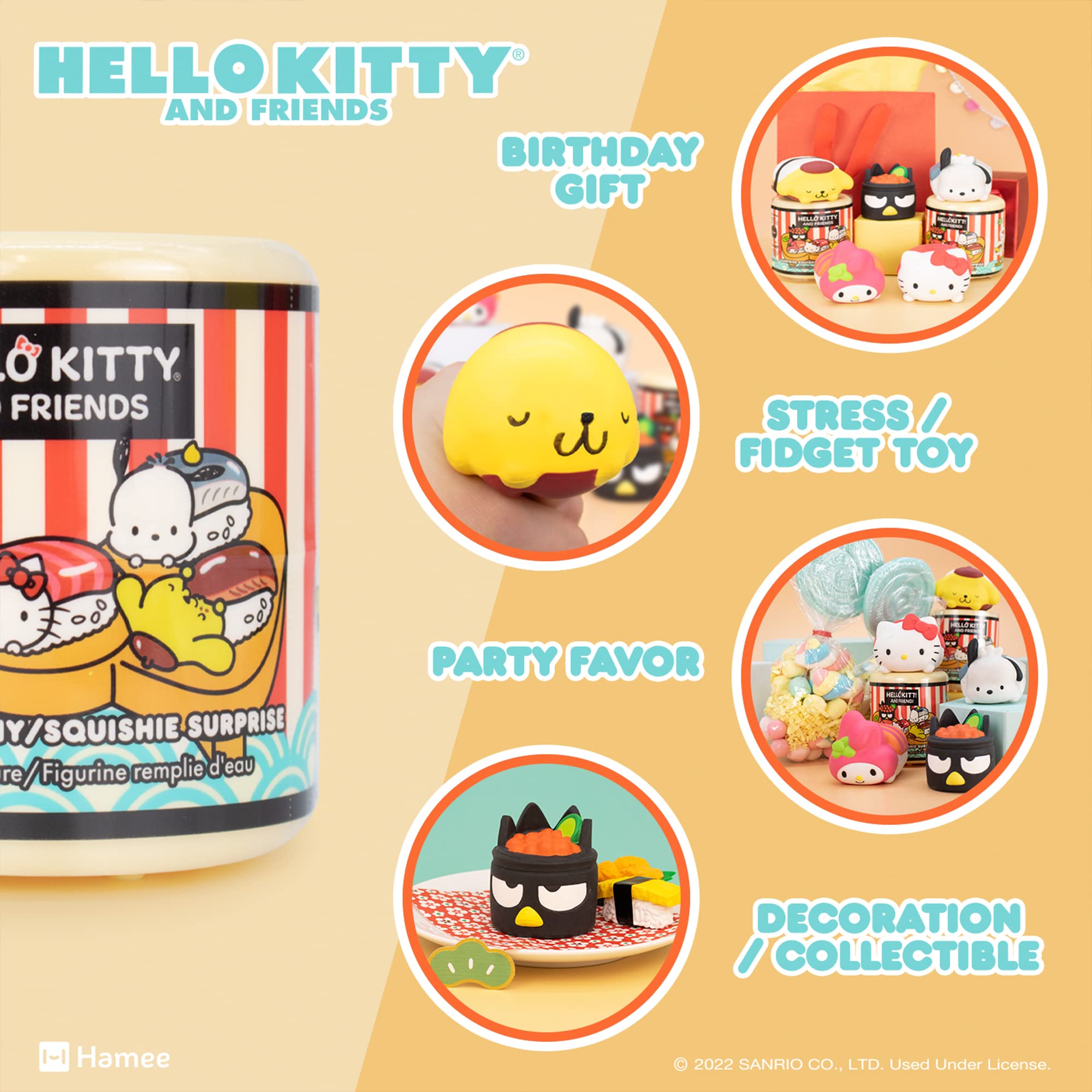 Hamee Sanrio Hello Kitty & Friends Sushi Squishy Blind Capsule – 1 Random Design (Officially Licensed Water-Filled Stress Toy)