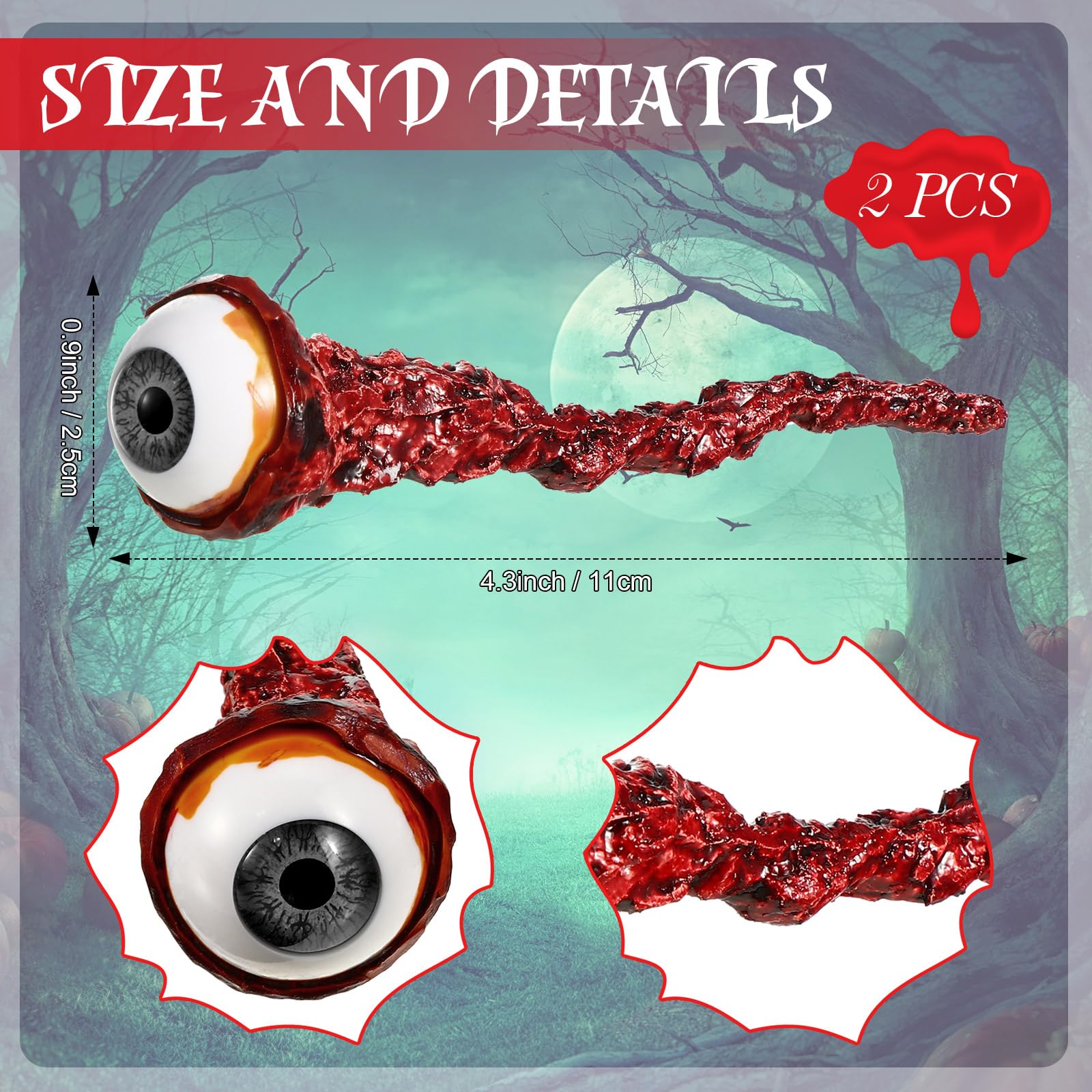 Hanaive 2 Pack Grey Ripped Out Eyeballs – Realistic Latex Fake Eyes for Halloween Props and Haunted House Decor
