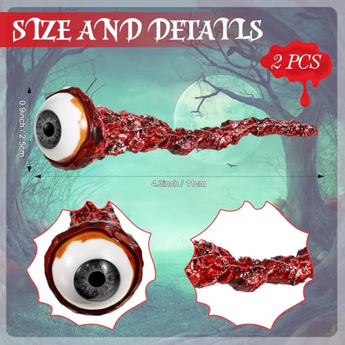 Hanaive 2 Pack Grey Ripped Out Eyeballs – Realistic Latex Fake Eyes for Halloween Props and Haunted House Decor