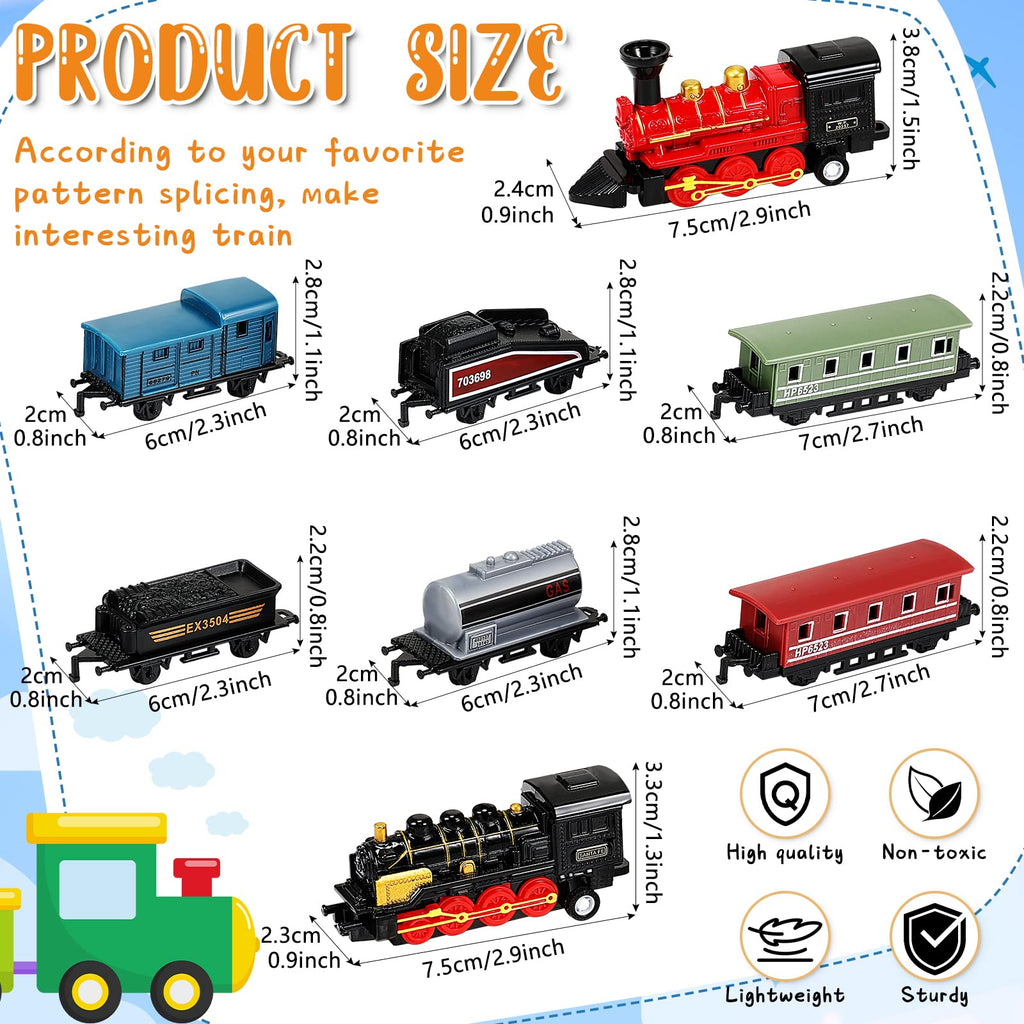 Hanaive 2 Sets Pull Back Train Toys – Alloy Locomotive with 3 Cars, Black & Red, for Kids Ages 3+