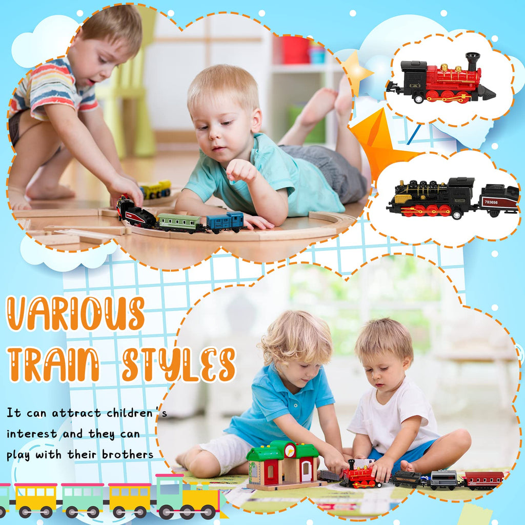 Hanaive 2 Sets Pull Back Train Toys – Alloy Locomotive with 3 Cars, Black & Red, for Kids Ages 3+