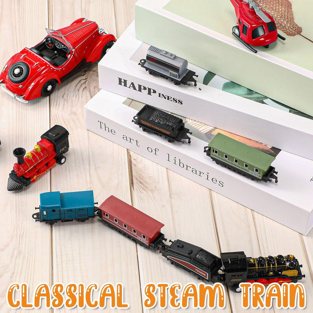Hanaive 2 Sets Pull Back Train Toys – Alloy Locomotive with 3 Cars, Black & Red, for Kids Ages 3+