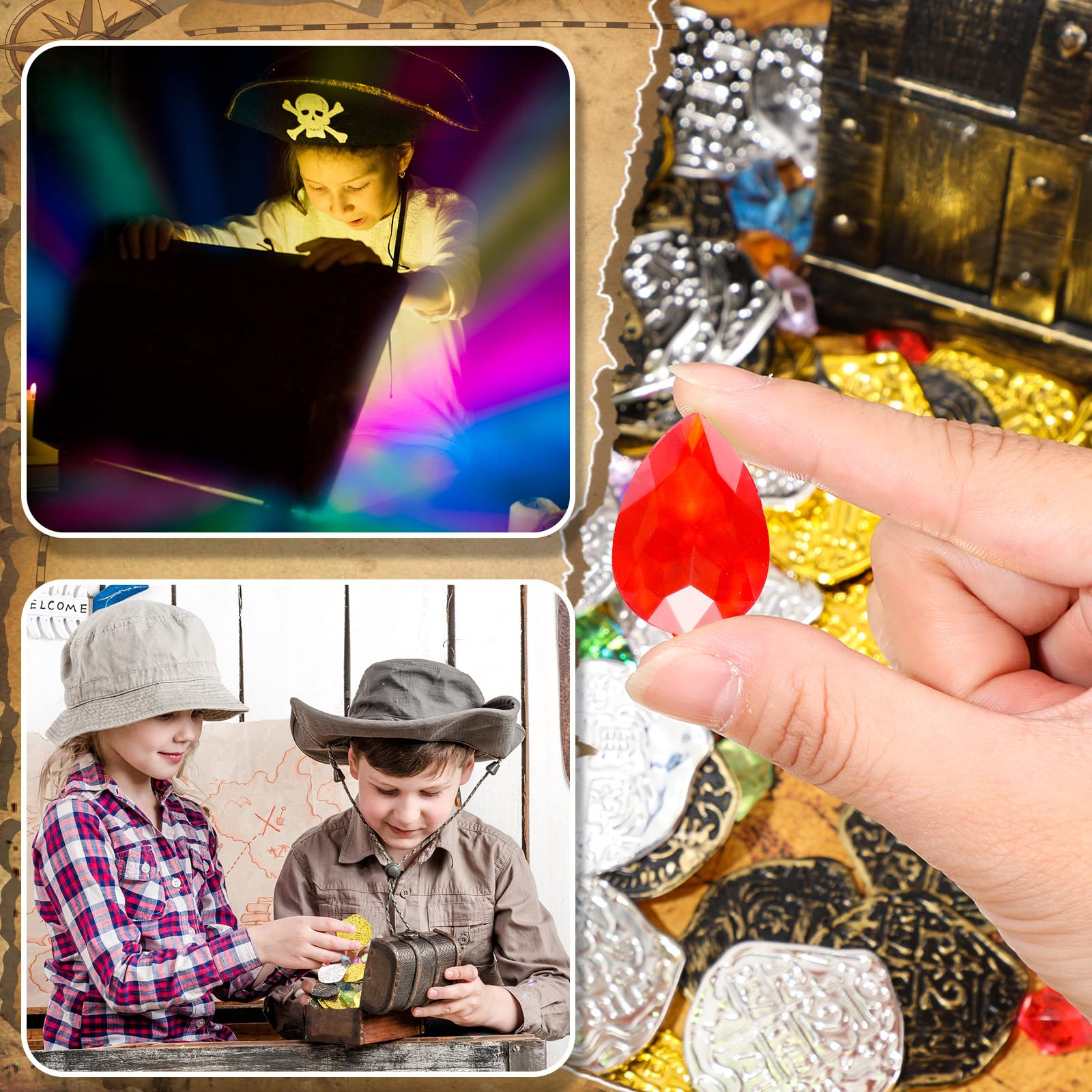 Hanaive 319-Piece Pirate Treasure Set – Fake Gold Coins, Plastic Gems, and Pearls for Party Decor & Games