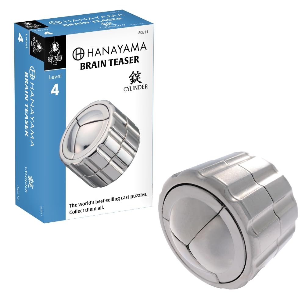 Hanayama Cylinder Brainteaser Puzzle – Level 4 Challenging Cast Metal by Vesa Timonen