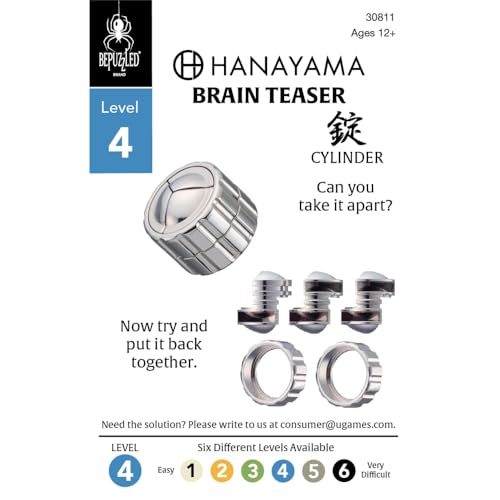 Hanayama Cylinder Brainteaser Puzzle – Level 4 Challenging Cast Metal by Vesa Timonen
