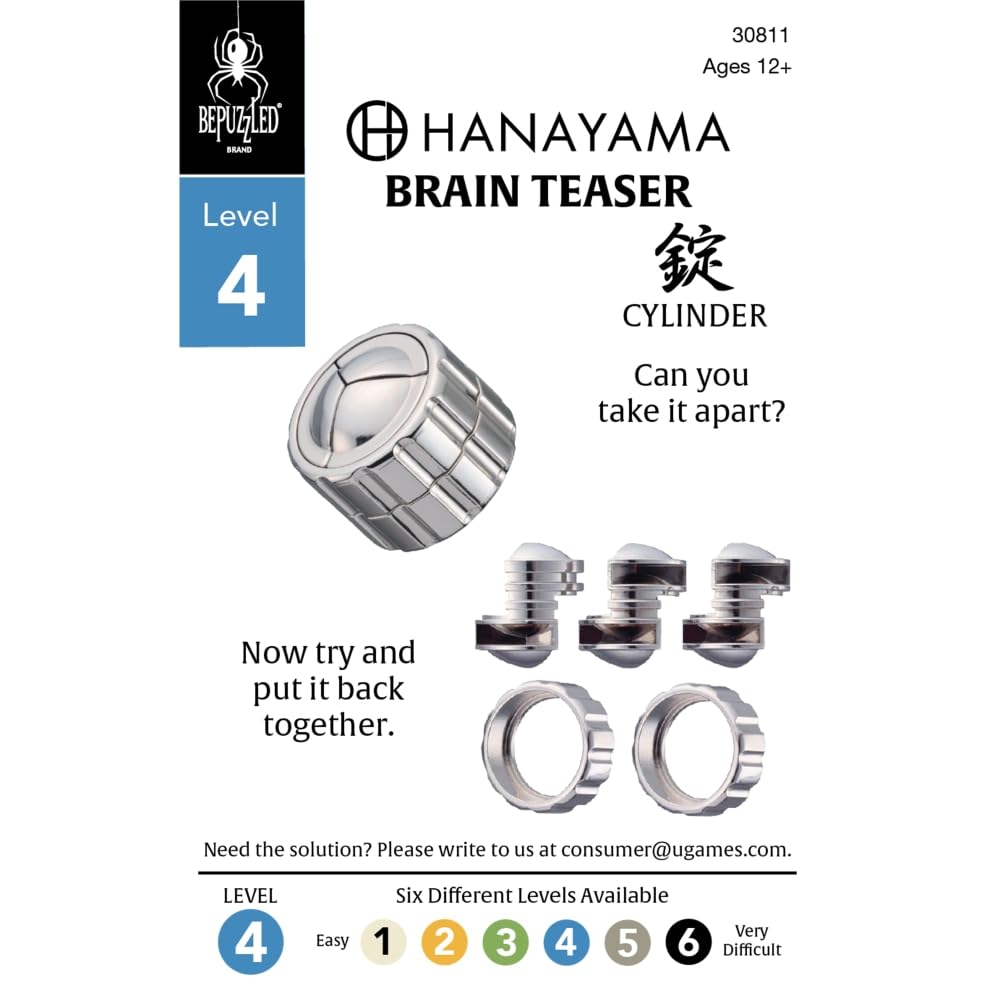 Hanayama Cylinder Brainteaser Puzzle – Level 4 Challenging Cast Metal by Vesa Timonen