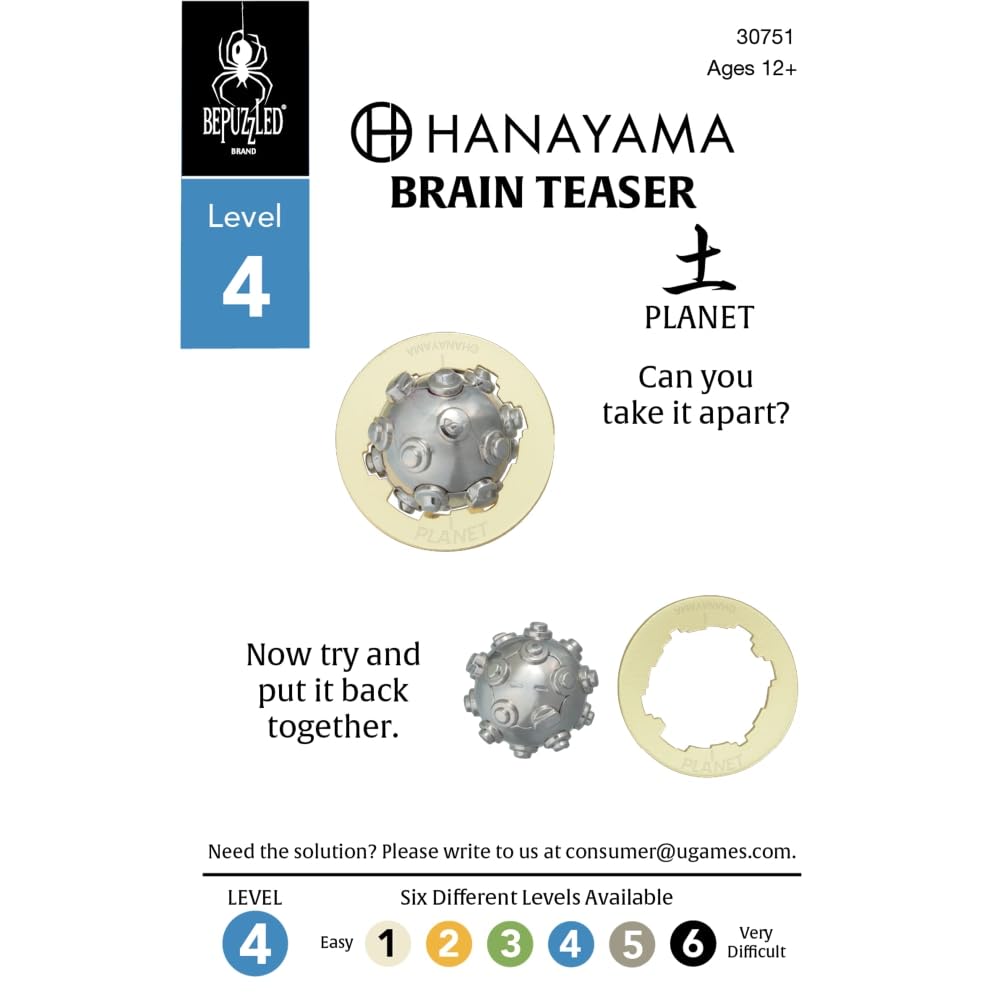 Hanayama Planet Cast Metal Brain Teaser Puzzle - Level 4 Mensa-Rated Challenge for Ages 12+