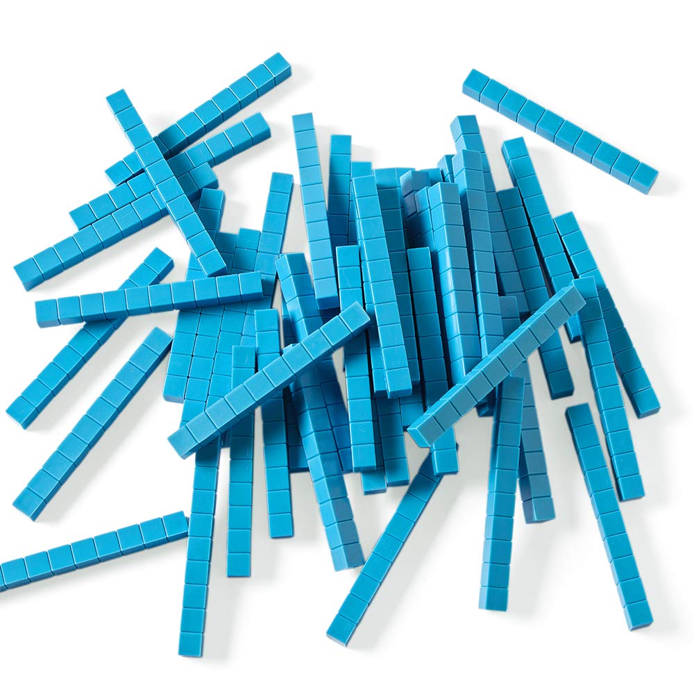 hand2mind Blue Plastic Base Ten Rods - Set of 50 Place Value Blocks for Math Learning