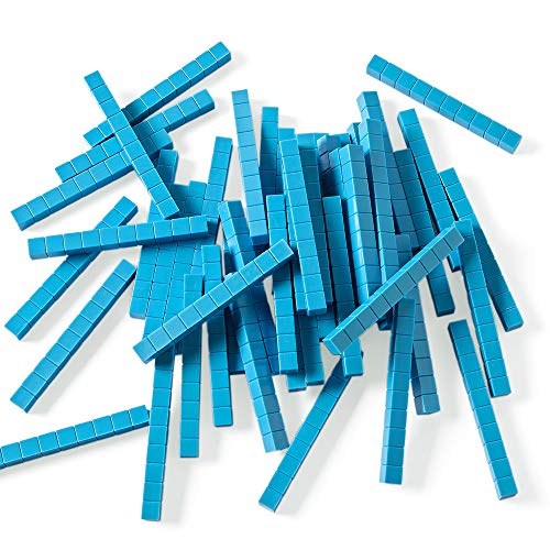 hand2mind Blue Plastic Base Ten Rods - Set of 50 Place Value Blocks for Math Learning