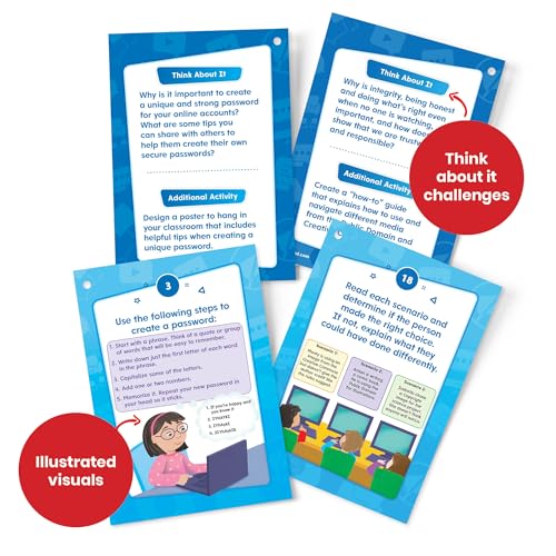 hand2mind Digital Citizenship Intermediate Task Cards for Ages 8+ – 18 STEM Activities for Classroom Computer Science Education