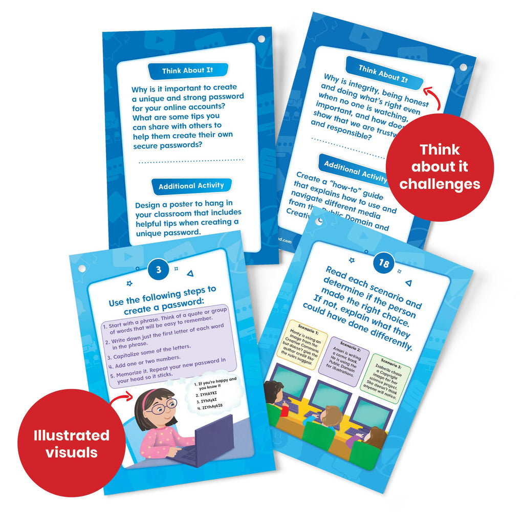hand2mind Digital Citizenship Intermediate Task Cards for Ages 8+ – 18 STEM Activities for Classroom Computer Science Education