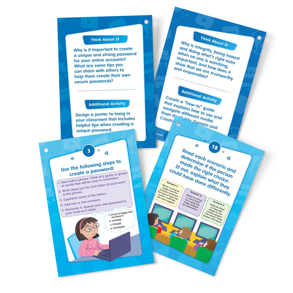 hand2mind Digital Citizenship Intermediate Task Cards for Ages 8+ – 18 STEM Activities for Classroom Computer Science Education