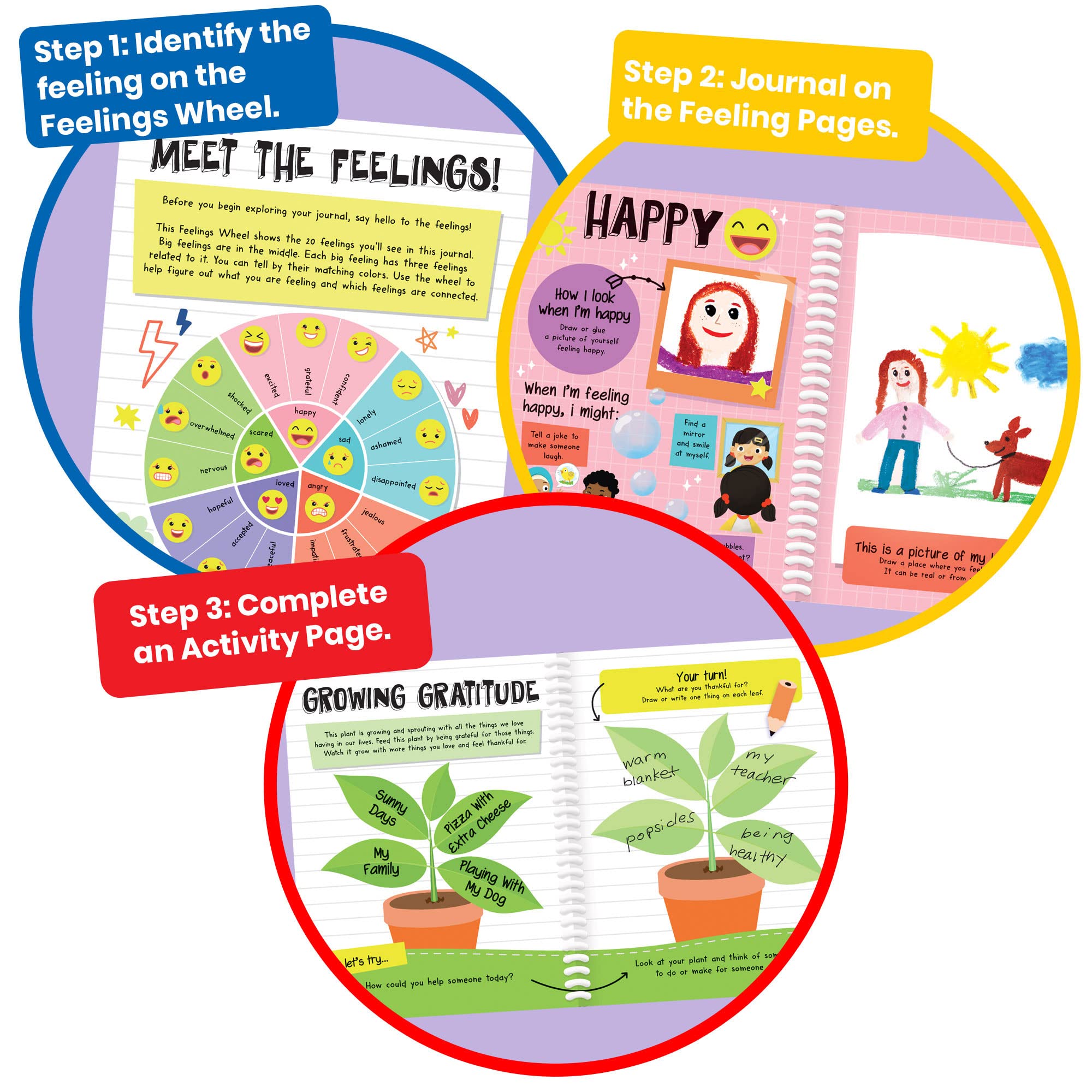 hand2mind Express Your Feelings Journal for Kids – Feelings Wheel & Guided Prompts
