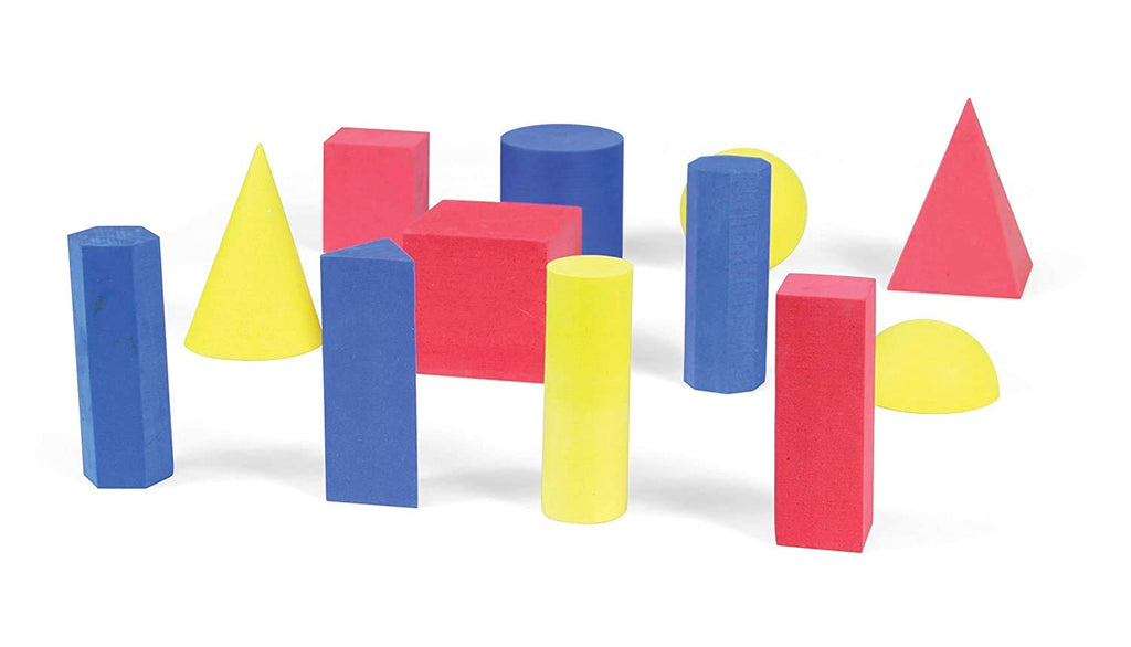 Hand2Mind Foam Geometric Solid Blocks - 12-Piece Set of 3D Shapes for Learning Geometry