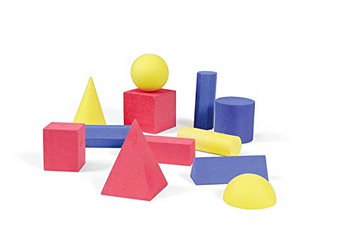 Hand2Mind Foam Geometric Solid Blocks - 12-Piece Set of 3D Shapes for Learning Geometry