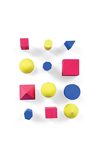 Hand2Mind Foam Geometric Solid Blocks - 12-Piece Set of 3D Shapes for Learning Geometry