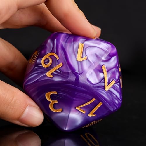 Handan 55mm Giant D20 Dice – Purple Pearl Polyhedral Die for D&D and RPGs
