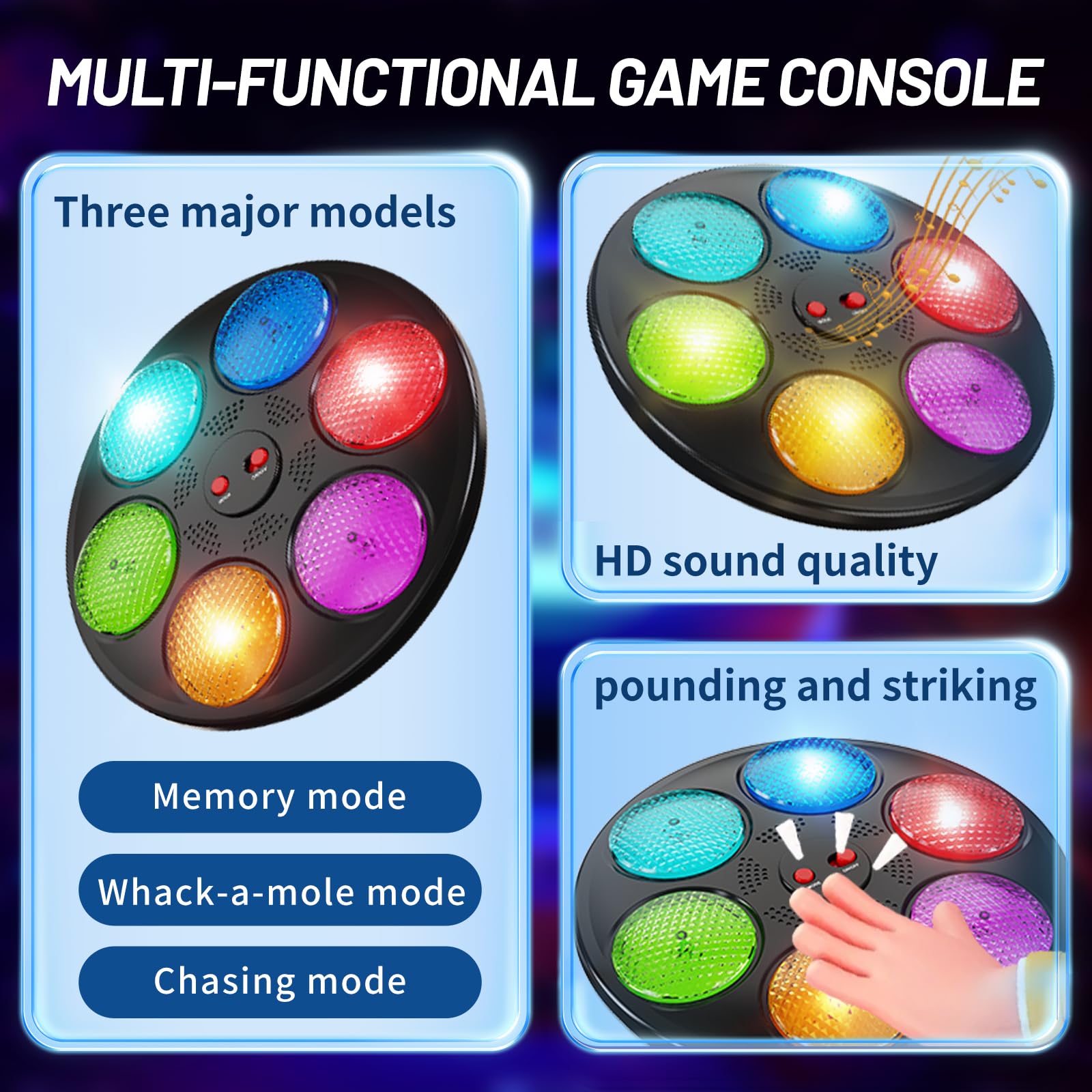 Handheld Memory Game with Lights and Sounds, Solo or Multiplayer, for Kids Ages 3-12 (Black)